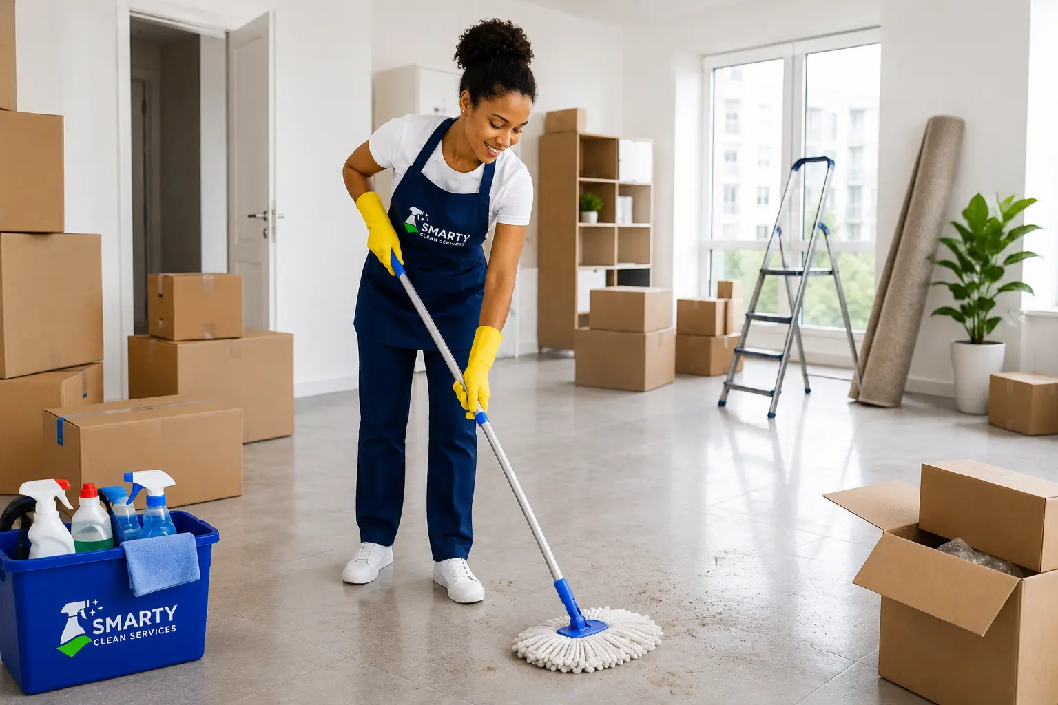 Professionnelle Smarty Clean Services réalisant un grand ménage